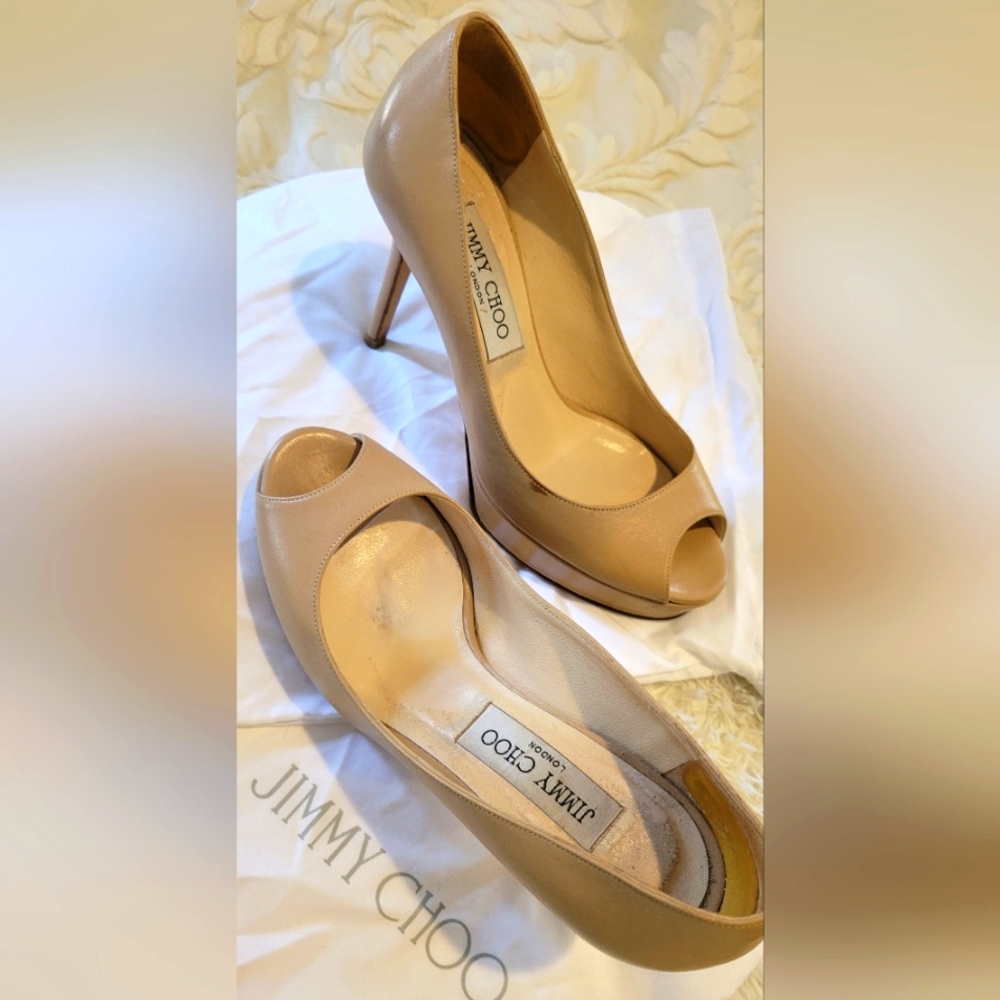 Jimmy Choo Nude Leather Peep toe heels
